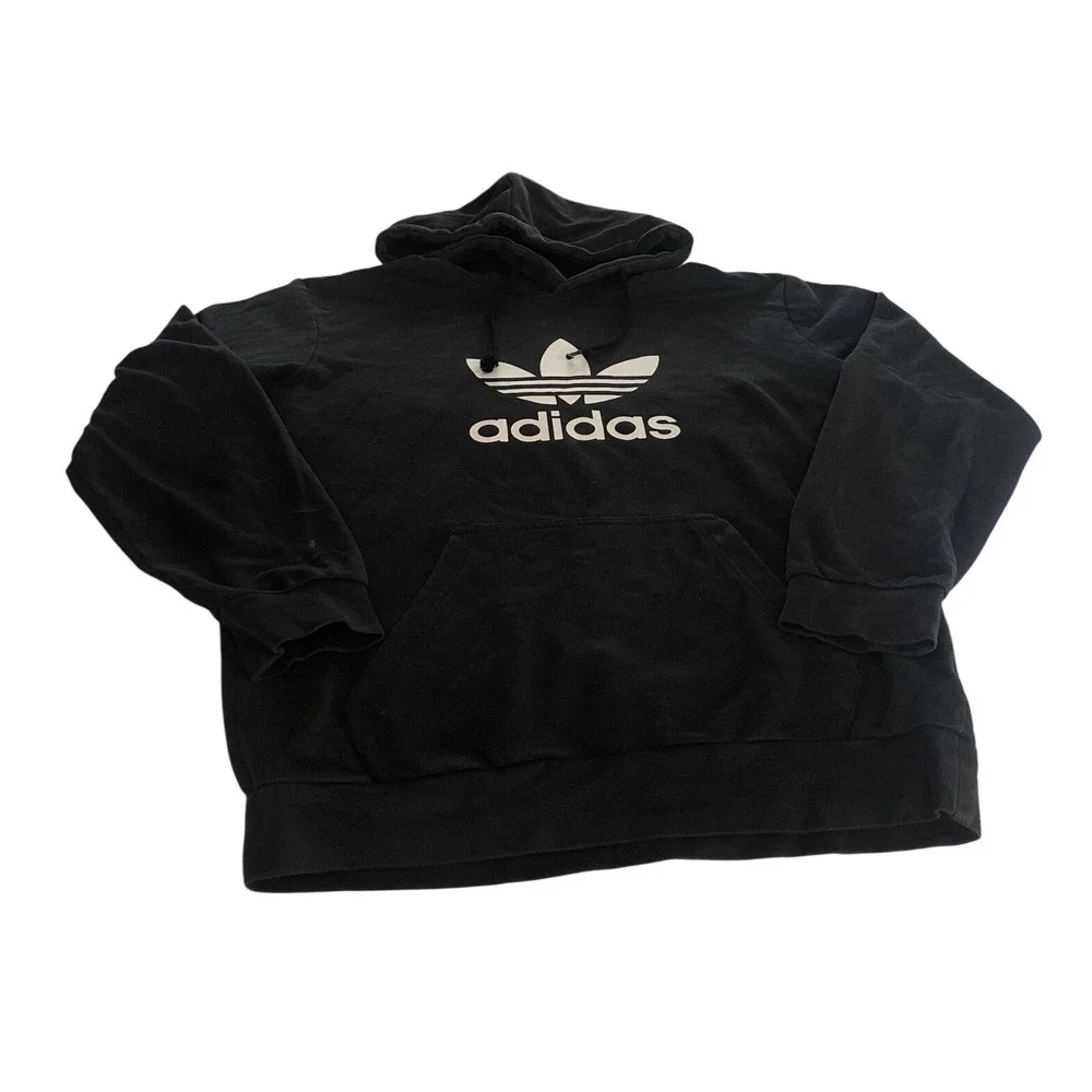 Adidas Trefoil Logo Hoodie Black Pullover Sweatshirt Men's Size Medium